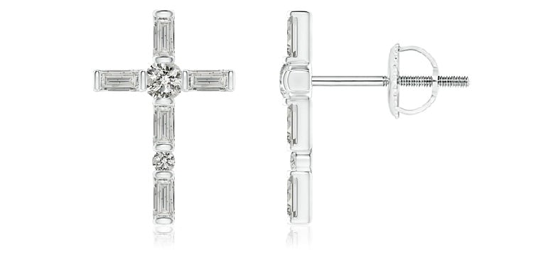 Bar - Set Baguette Diamond Cross Stud Earrings- Angara