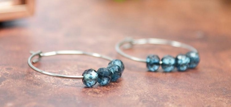 Blue Topaz Surgical Steel Hoop Earrings- LittleGemsJewelShop