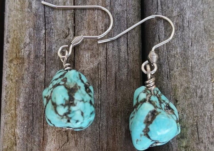 Blue Turquoise Nugget Surgical Steel Drop Earrings- RusticMidwesternCharm