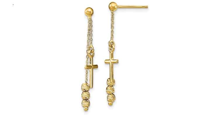 Cross Beaded Post Stud Drop Dangle Chandelier Cross Earrings- Ice Carats