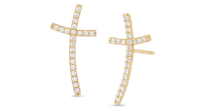 Cubic Zirconia Curved Cross Stud Earrings- Piercing Pagoda