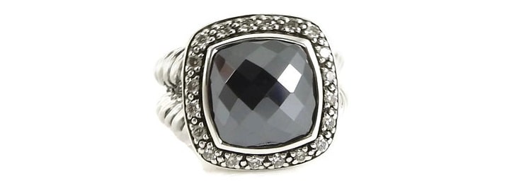 David Yurman Sterling Silver Hematite Diamond Moonlight Ring- Bella Tutto