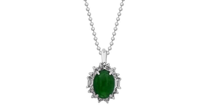 Estate Platinum & 18K White Gold Diamond Jade Necklace