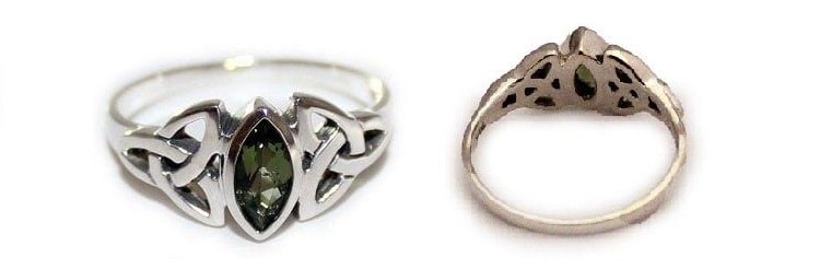 Faceted Moldavite Ring Triple Knot Triquetra 925 Sterling Silver