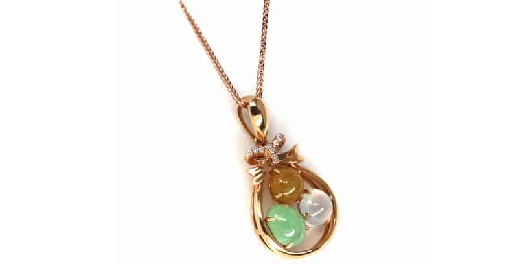 Ice, Green and Yellow Jade and Diamond Pendant Necklace- Baikala