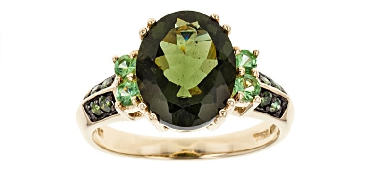 JTV Green Moldavite 10k Yellow Gold Ring