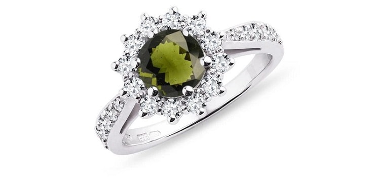 Klenota Moldavite Engagement Ring with Diamonds