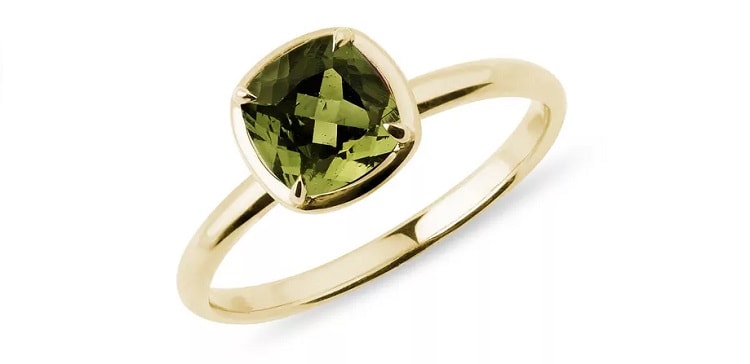 Klenota Moldavite Ring in Yellow Gold