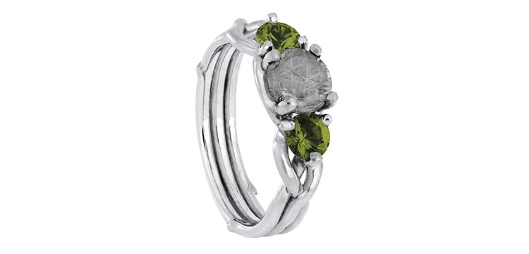 Moldavite and Meteorite Platinum Engagement Ring