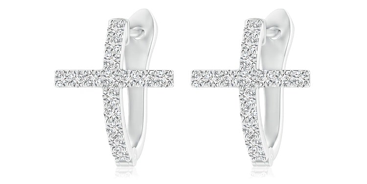 Prong - Set Diamond Cross Hoop Earrings- Angara