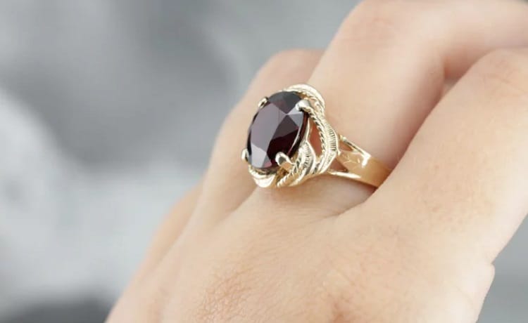 Scrolling and Swirling Garnet Cocktail Ring