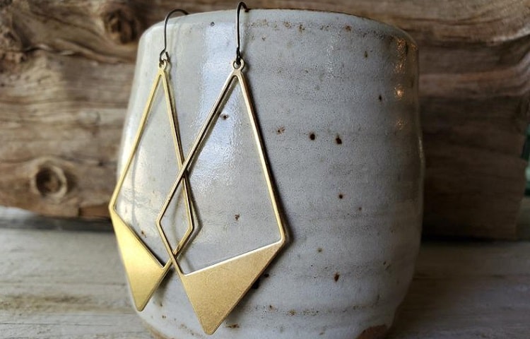 Shiny Brass Geometric Dangle Earrings- ElizabethQDesigns