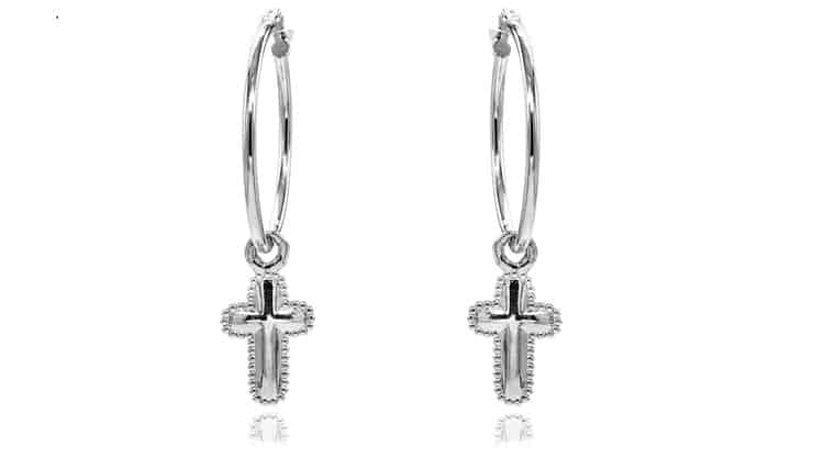 Sterling Silver Cross Charm Hoop Earrings- Danny Newfield