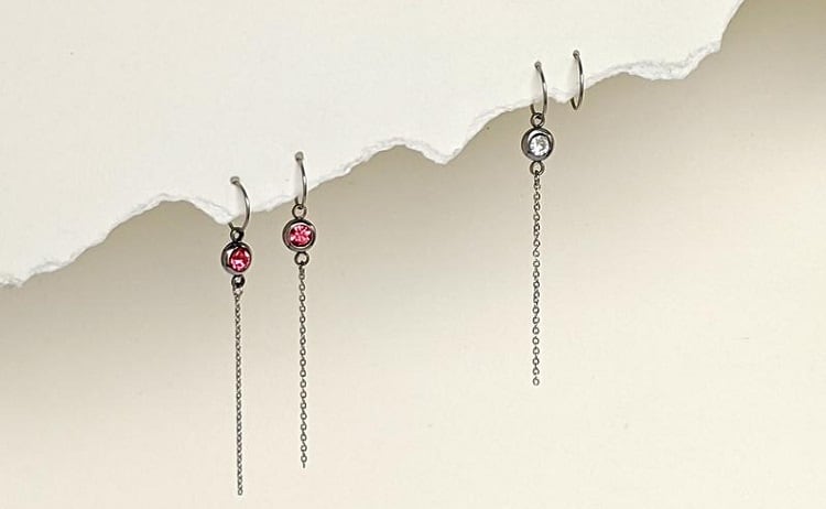 Surgical Steel Birthstone Drop Chain Earrings- StudioVy