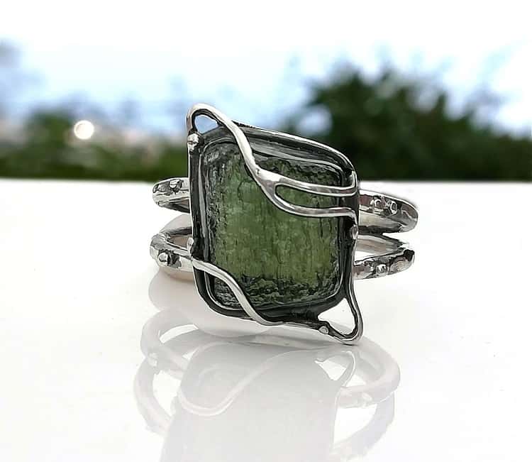 Temple of Crystal Moldavite Ring