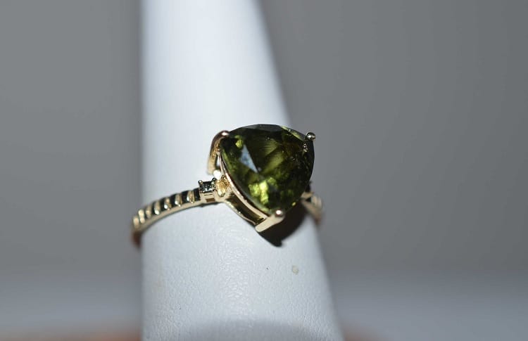 Trillion Cut Moldavite Ring