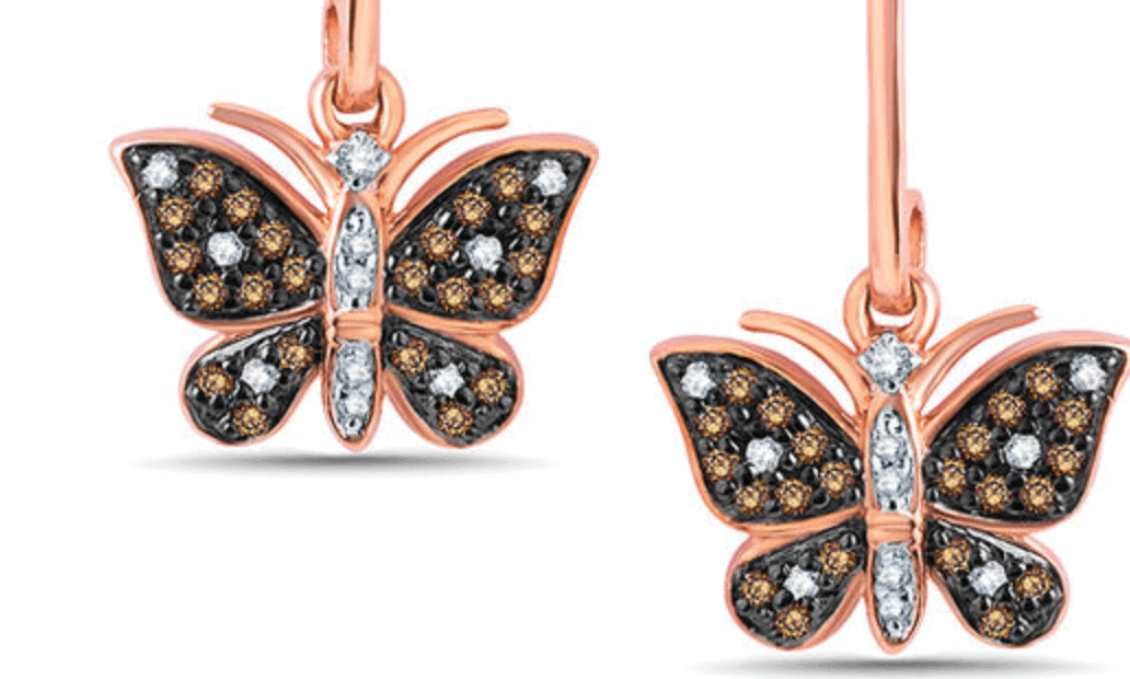 Champagne and White Diamond Butterfly Drop Earrings- Zales