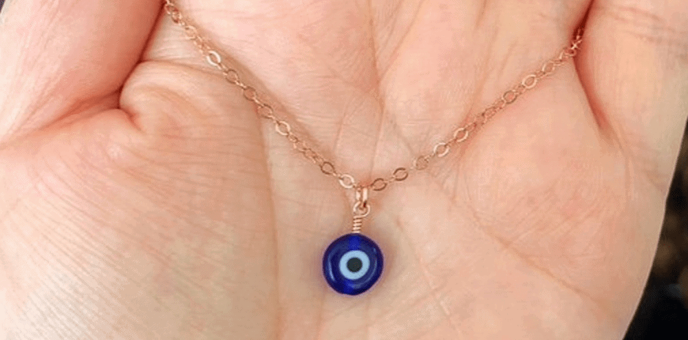 Blue Glass Evil Eye Necklace- JJ metals (Etsy)