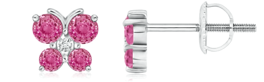 Pink Sapphire Butterfly Stud Earrings- Angara