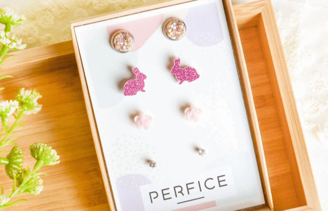 Pink Animal and Circular Surgical Steel Stud Earrings for Kids- Perfice