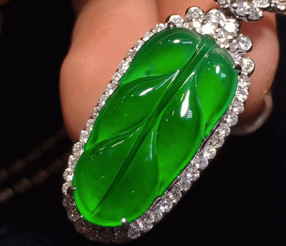 High- End Imperial Jadeite Leaf Pendant Necklace- Baikala