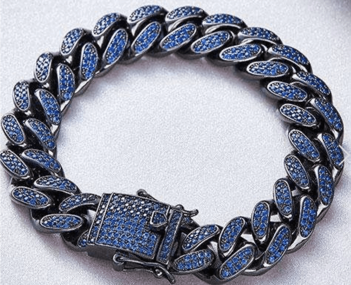 12mm 18K Gold Finish Blue Iced Cuban Link Bracelet- Helloice