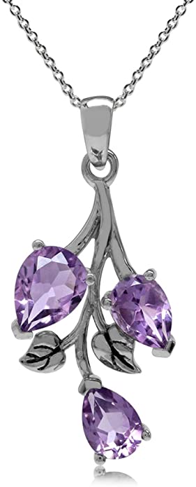 Silvershake 2.28ct. Natural Amethyst 925 Sterling Silver Leaf Pendant with 18 Inch Chain Necklace