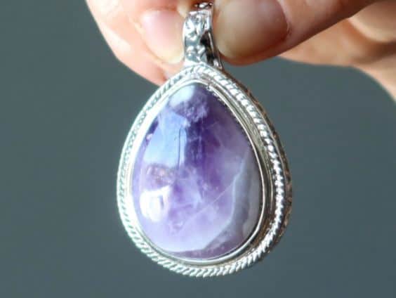 Amethyst Pendant Purple Chevron Teardrop Crystal Goddess Stone