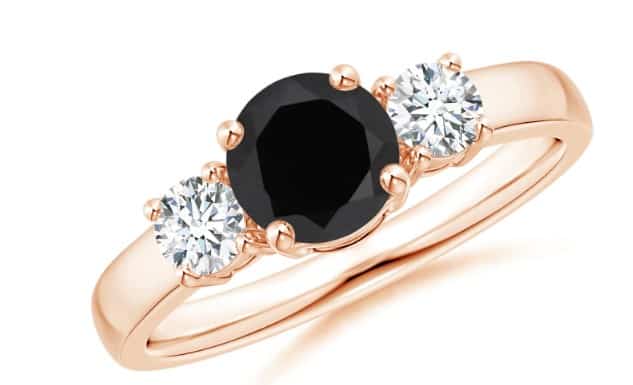 Angara- Classic Black Onyx and Diamond Three Stone Engagement Ring