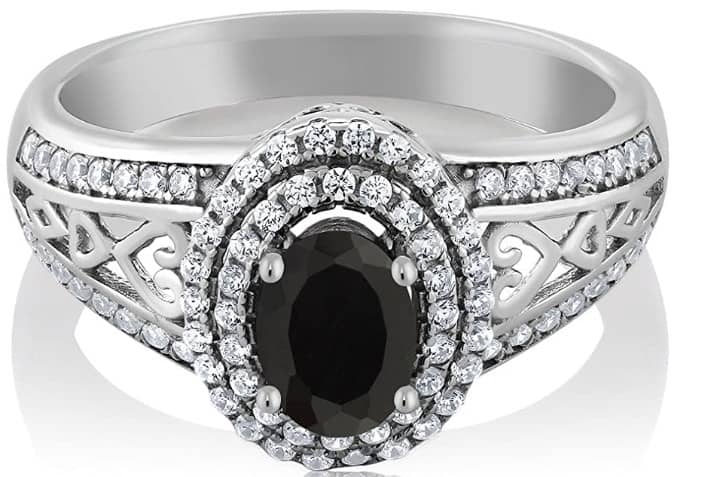 Gem Stone King 925 Sterling Silver Black Onyx Women's Engagement Ring