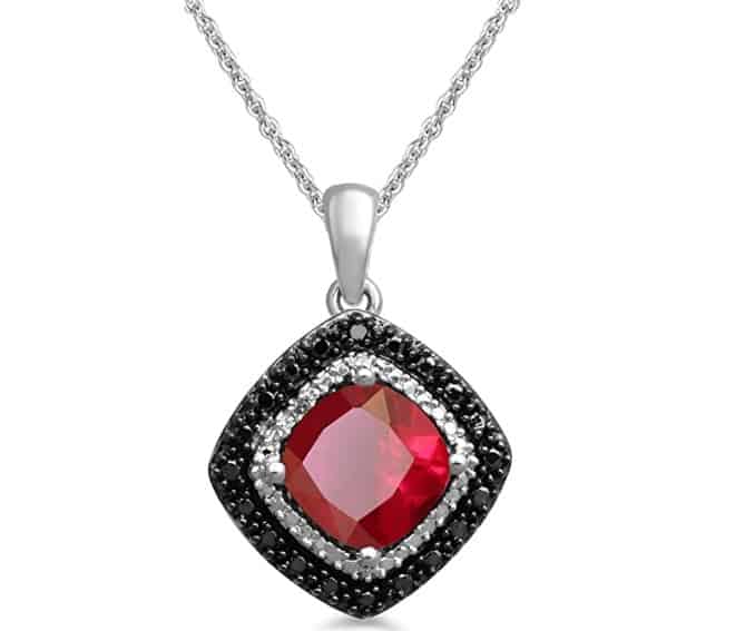 Jewelili Sterling Silver with Round Black and white Diamond accent Pendant