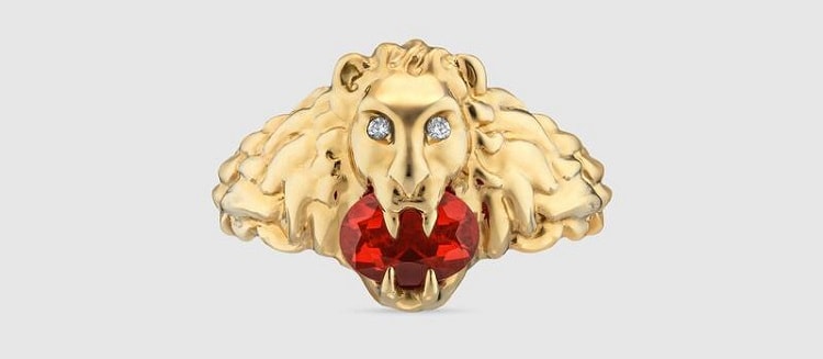 Lion Head Ring with Fire-Opal