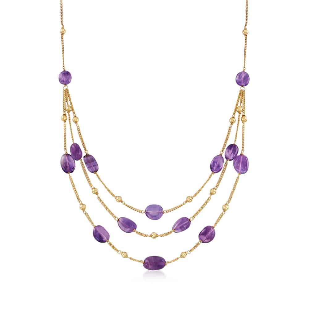 Ross-Simons 55.00 ct. t.w. Amethyst Bead Station Necklace in 18kt Gold Over Sterling. 18 inches