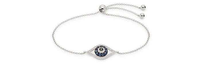 White Gold, Sapphire, and Diamond Evil Eye Bolo Bracelet