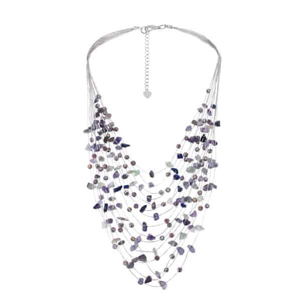 AeraVida Floating Amethyst and Crystals Silk Thread Multi-Layered Statement Necklace