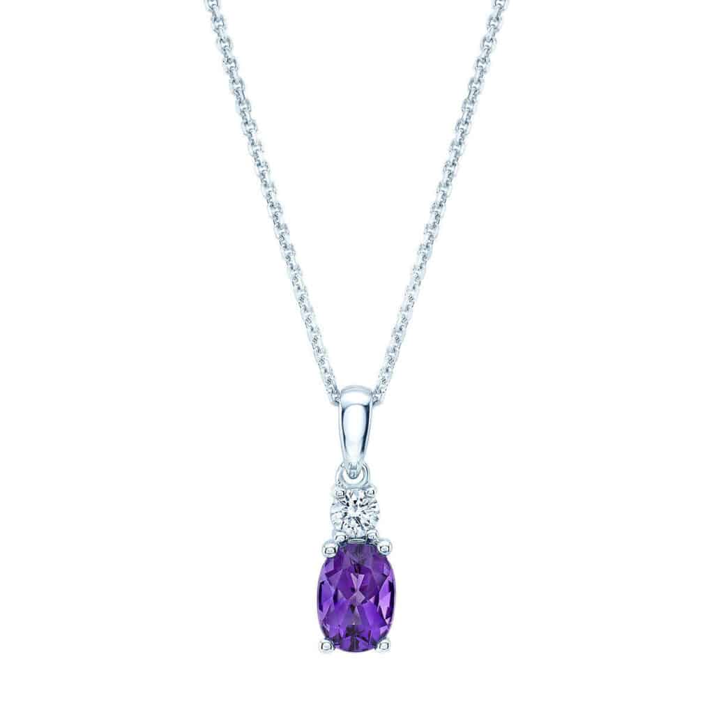 Costco Amethyst and Diamond 14kt White Gold Pendant