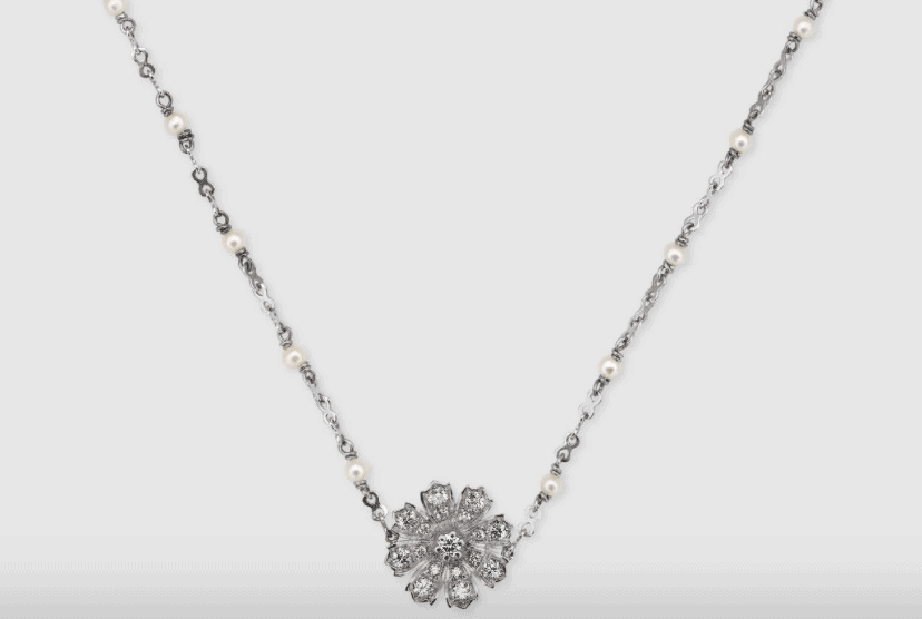 Flower Necklace with Diamonds and Pearls