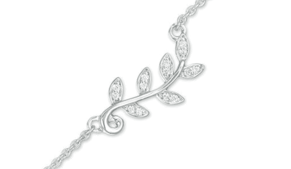 Diamond Leaf Anklet in Sterling Silver