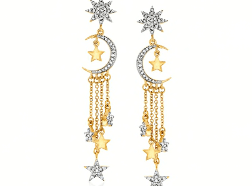 Diamond Star and Moon Drop Earrings