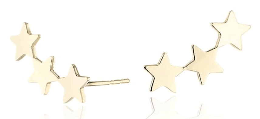 Three Star Ear Climber Stud Earrings