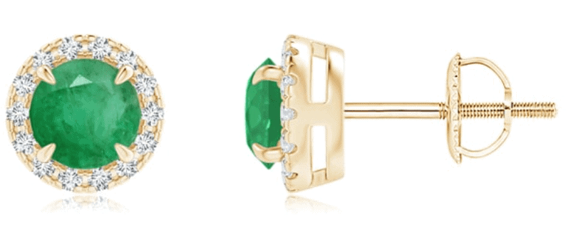 Claw- Set Emerald and Diamond Stud Earrings