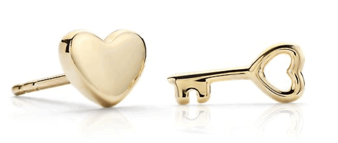 Heart and Key Mismatched Stud Earrings