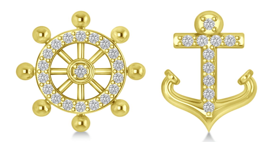 Anchor and Ship Wheel Diamond Mismatched Earrings