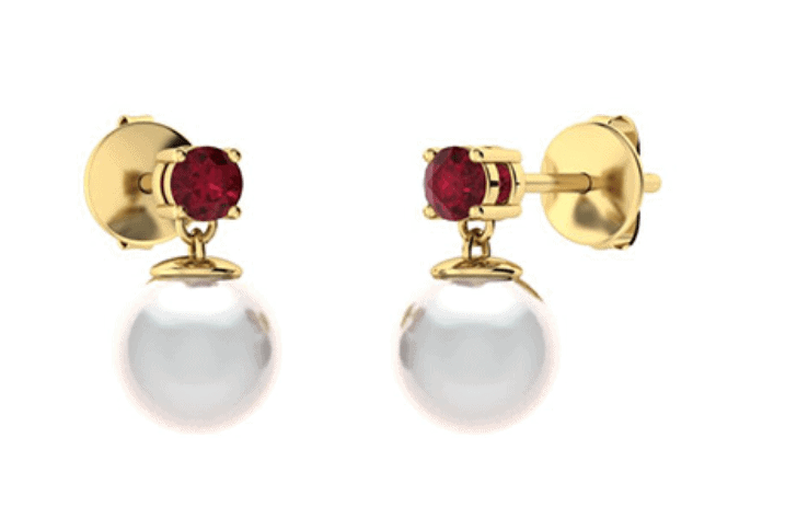 Ruby and Pearl Drop Earrings