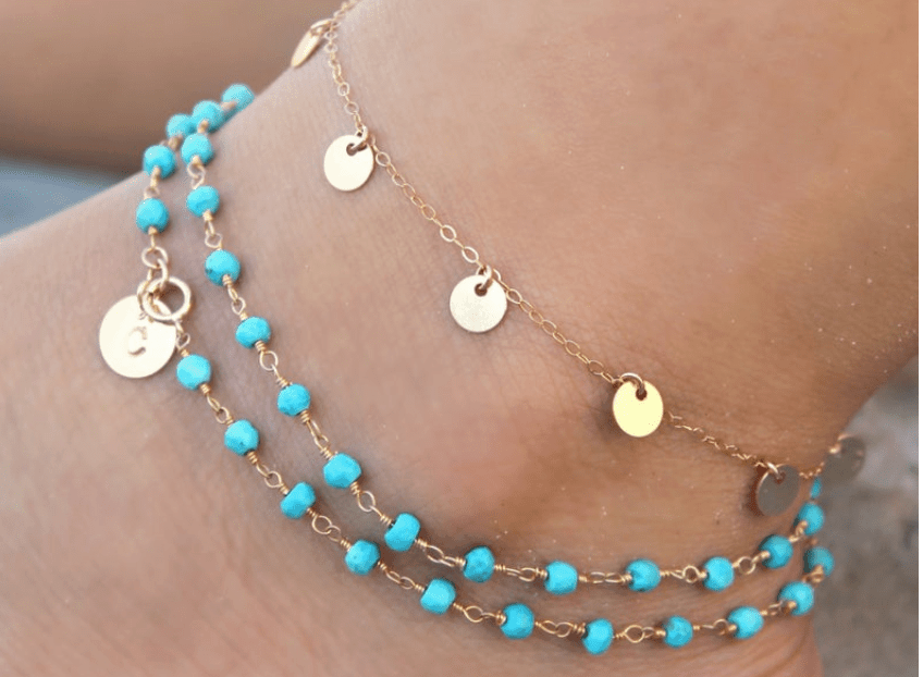 Personalized Turquoise Bead Wrap Anklet