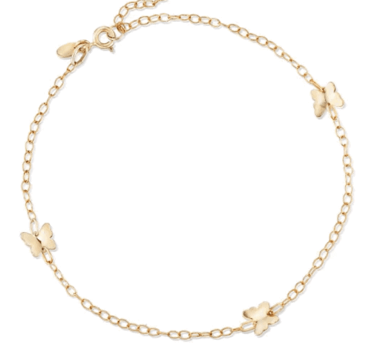 Italian Yellow Gold Butterfly Station Anklet