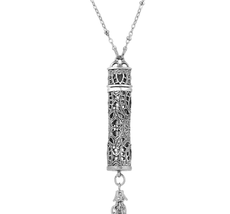 Pewter Filigree Vial with Tassel Necklace