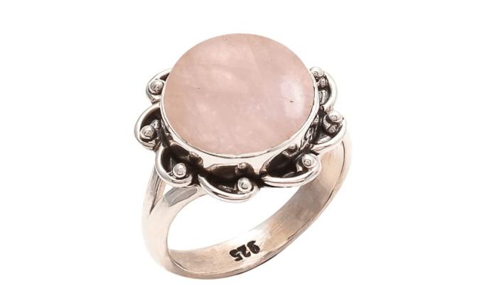 925 Sterling Silver Rose Quartz Ring - Pink Stone Gemstone Ring For Girl Women Gift Ring Size