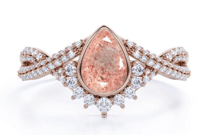 Antique Pear Cut Pink Quartz Ring, Vintage Engagement Ring, Rose Gold Strawberry Quartz Ring, Unique Statement Ring, Women Valentine Gift