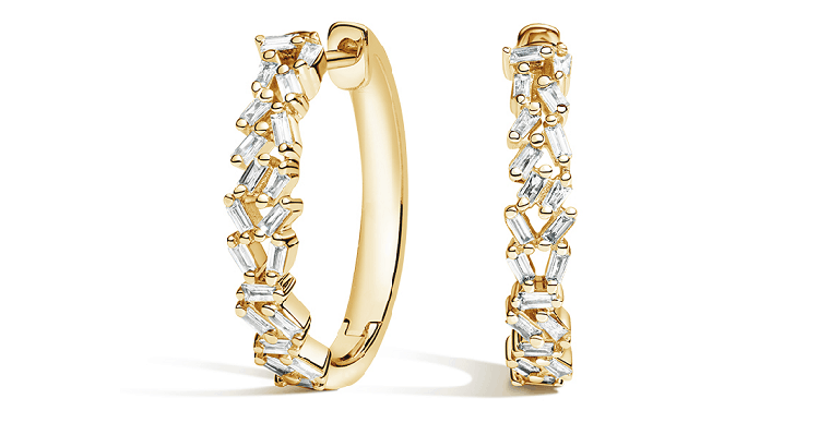 Baguette Cluster Diamond Hoop Earrings